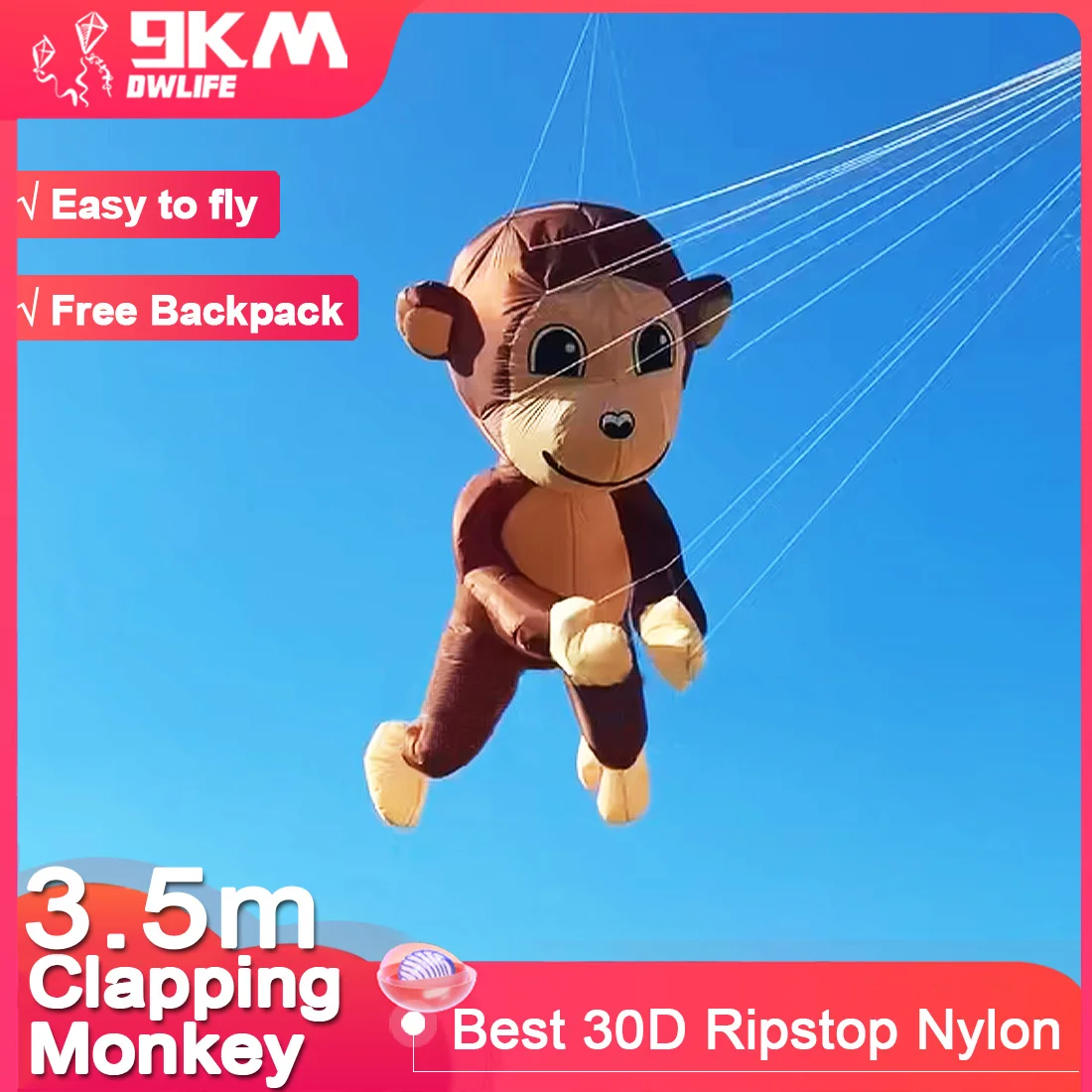 9KM 3.5m Klappen Aap Vlieger Lijn Wasserij Hanger Zachte Opblaasbare Show Kite voor Kite Festival Ripstop Nylon met Zak