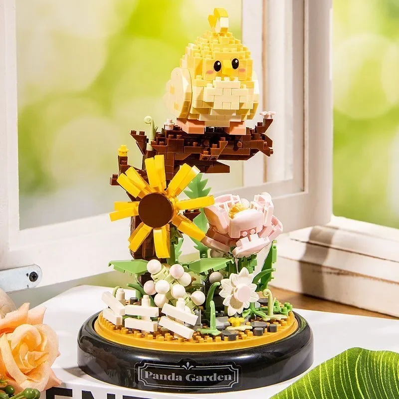 Flower Bouquet Dust Cover Owl Bird Set Building Blocks Cute Animal Bonsai Collection  Educational Toys Model for Christmas Gift