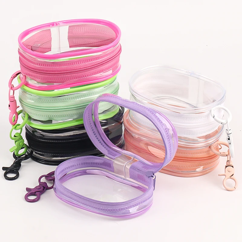 Multi-functional Portable Clear Cosmetics Storage Bag Space Saving Organizer Earphones Chargers Powder Puff Mini Keychain Loop
