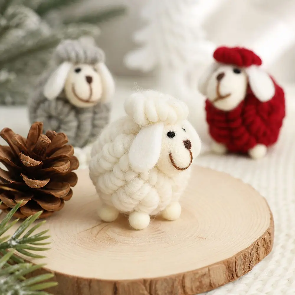 Gifts Wool Felt Christmas Sheep Figurine Soft Nordic Style Cartoon Sheep Doll Christmas Decoration Lamb Ornament Home Decor