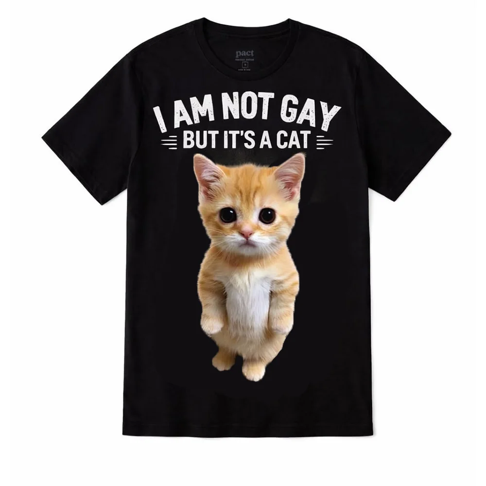 

Men's and Women's Trendy Kitten Humor Print T-Shirt I Am Not Gay Funny Casual Short Sleeve Streetwear Top for Cycling Enthusiast