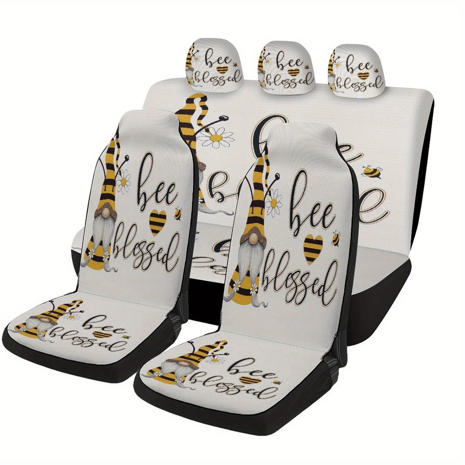 Bee Blessed Gnome Designed Car Seat Covers Set For Most Cars, Trendy Novelty Decorative Car Seat Protector Covers Full Set, Car