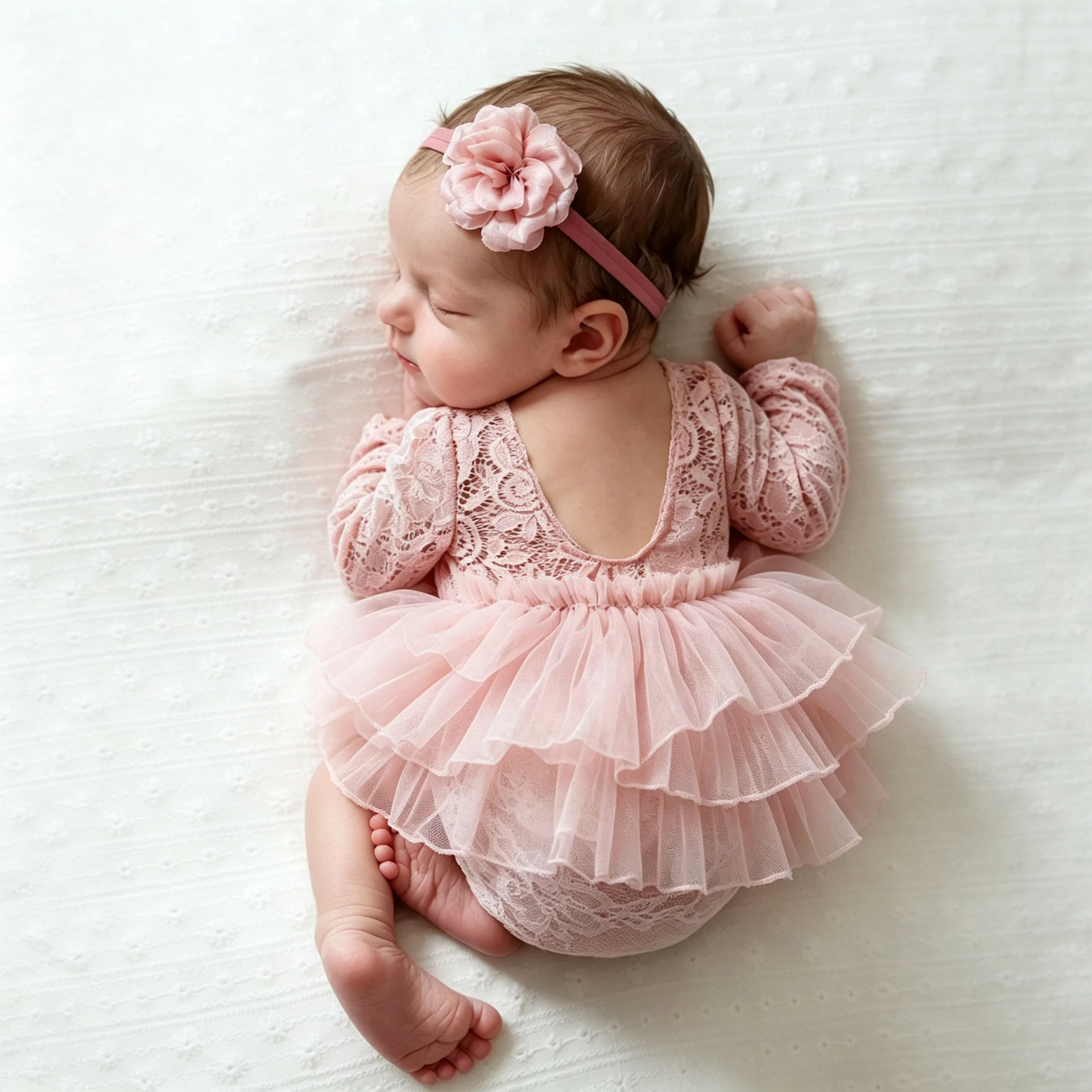 Newborn Baby Girl Lace Tutu Romper Photography Prop Outfit Infant Long Sleeve Floral Headband Costume Shower Photo Shoot Clothes