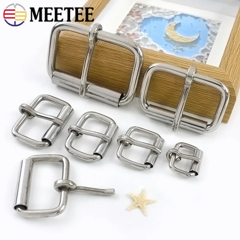 3/5Pcs Meetee 16-50mm Stainless Steel Roller Pin Buckles for Bag Strap Webbing Metal Belt Buckle Waistband Clasp DIY Accessories