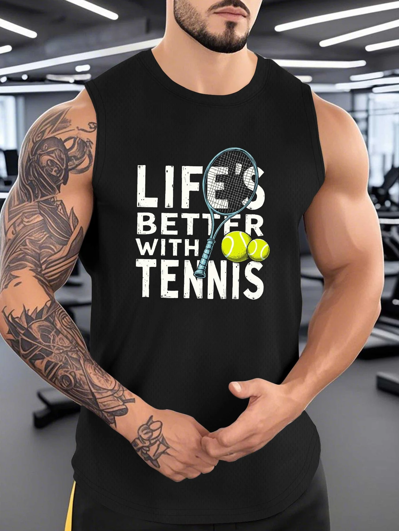 

Men's tennis vest sleeveless sports shirt - Lightweight and breathable summer tennis racket with printed design