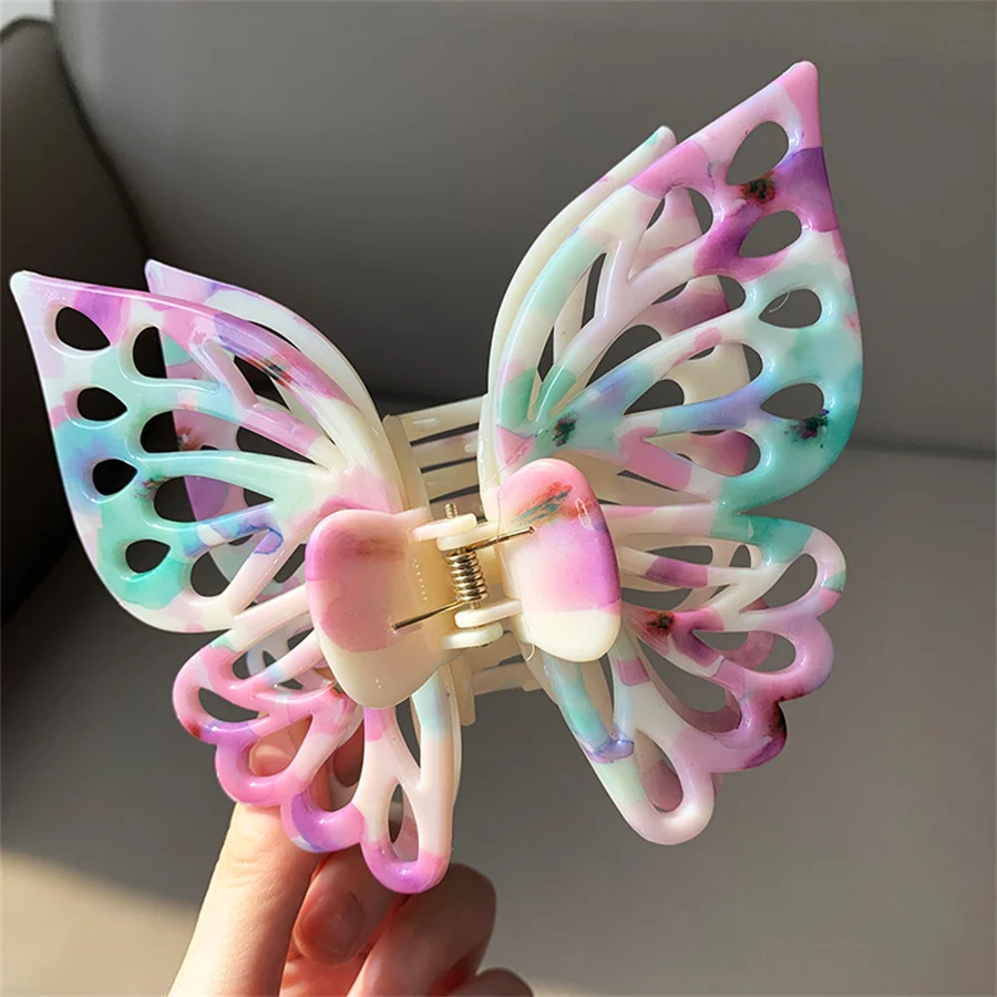 Stylish and sweet hollow double-layered butterfly clip for women\'s back head hair clip large shark volume hair clip jewelry