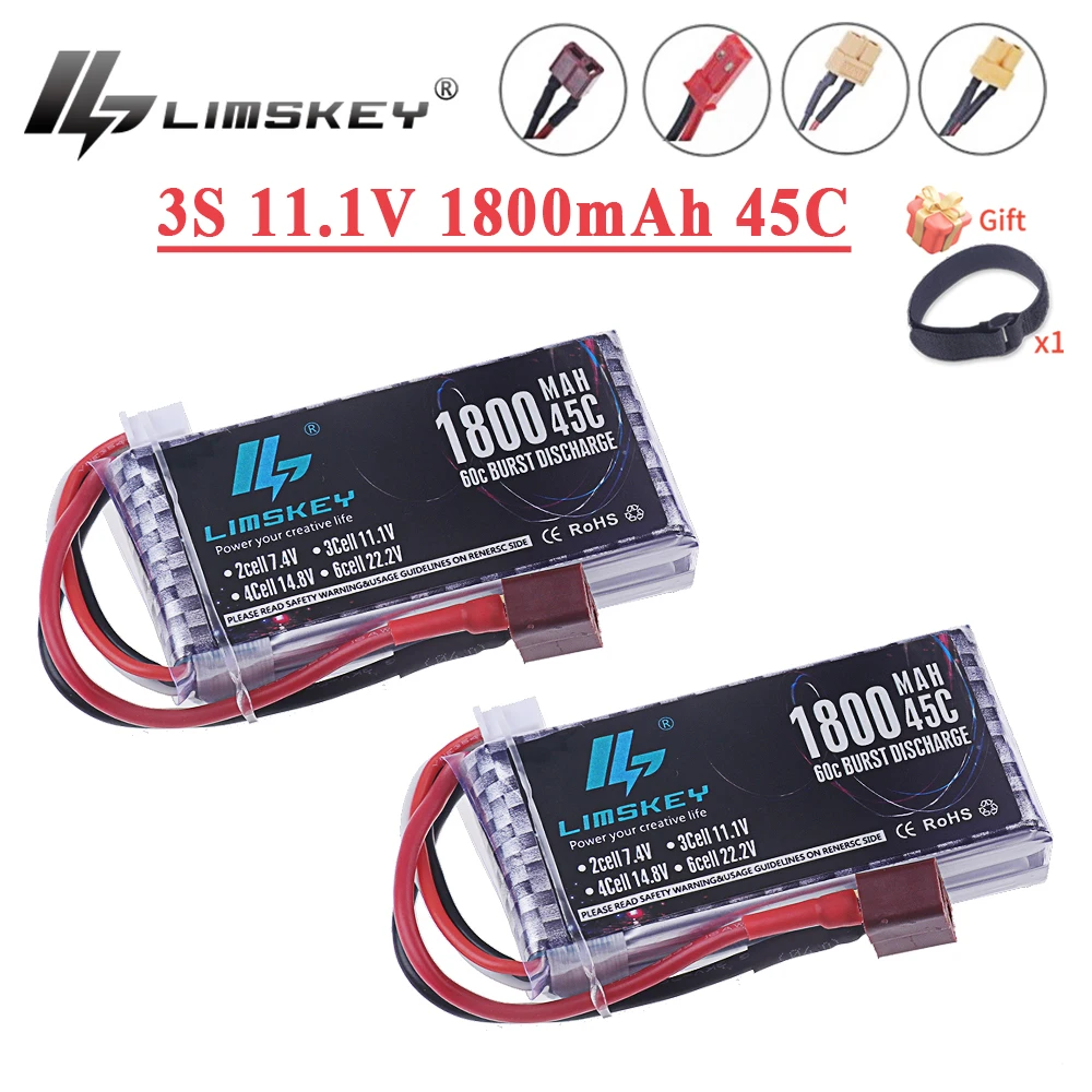 LIMSKEY 3S Lipo Battery 11.1V 1800MAH 45C Battery RC Car For FPV RC Drones Boats Remote Control Toys Rechargeable 11.1V Battery