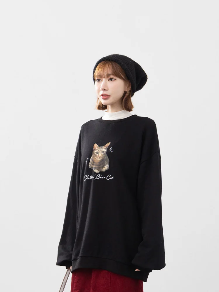 

Женская толстовка Queenop осенне-зимняя, новая модель, широкая версия, с узором и английской вышивкой, дышащая, из хлопка, с длинными рукавами, повседневная