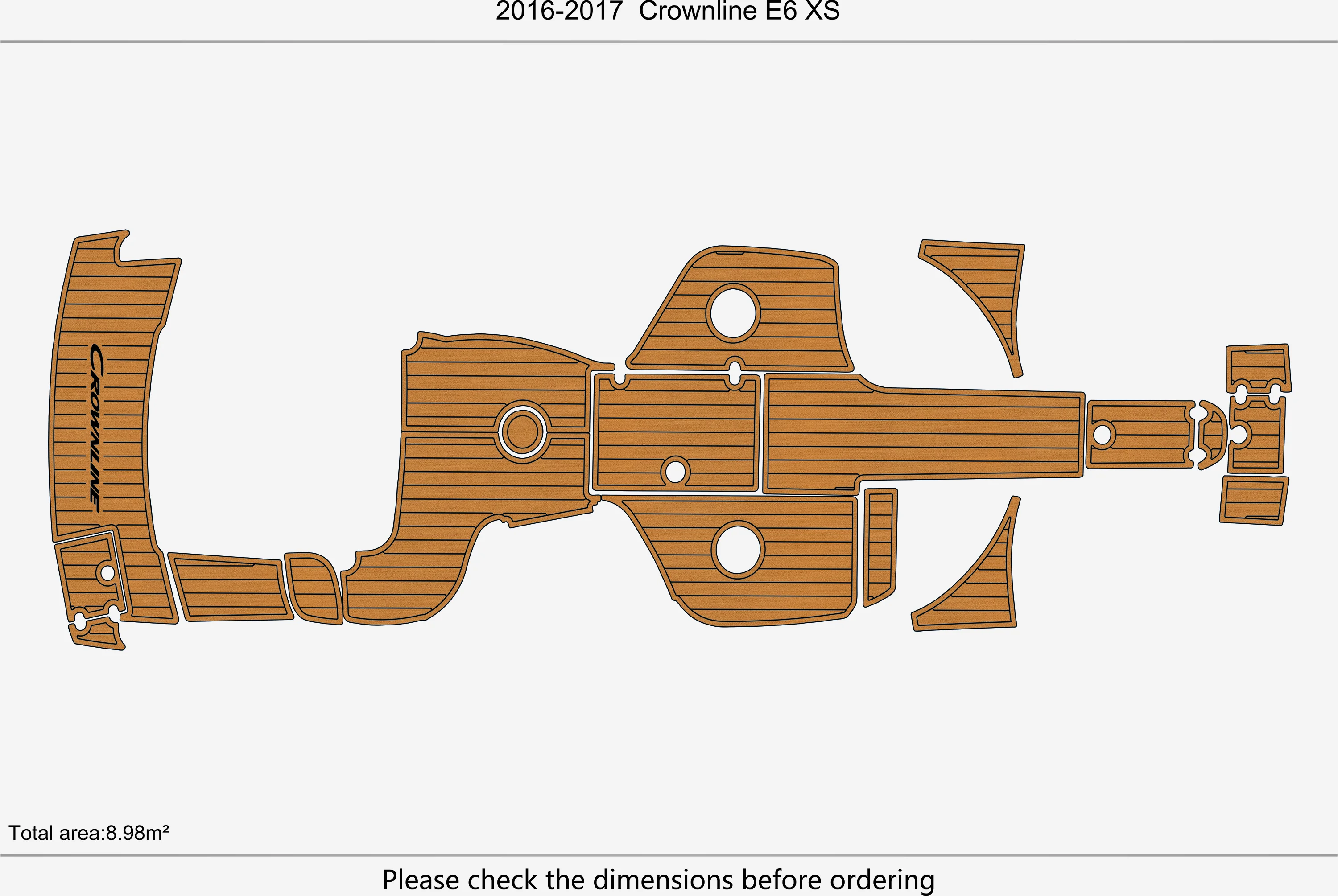 Non-Slip EVA Faux Teak Marine Mat Self-Adhesive 6mm Yacht Cockpit Pad for 2016-2017  Crownline E6 XS Boat Decking Easy Install