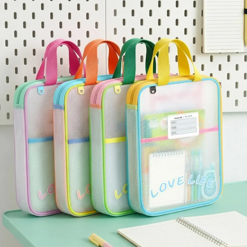 1pc L-shaped 3-layer Large Opening Storage Bag, Portable Tutoring Bag for Test Papers Workbooks & Stationery Organizer
