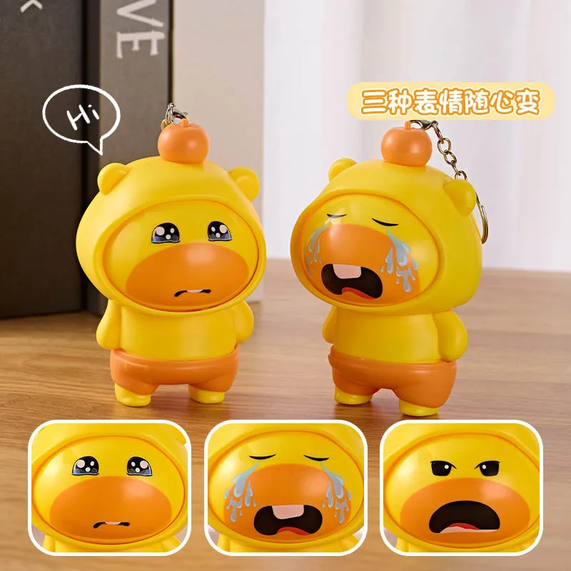 Divertente stampa rotante che cambia volto capibara giocattolo portachiavi ciondolo bambini sollievo dallo stress bambola che cambia volto ornamento da tavolo