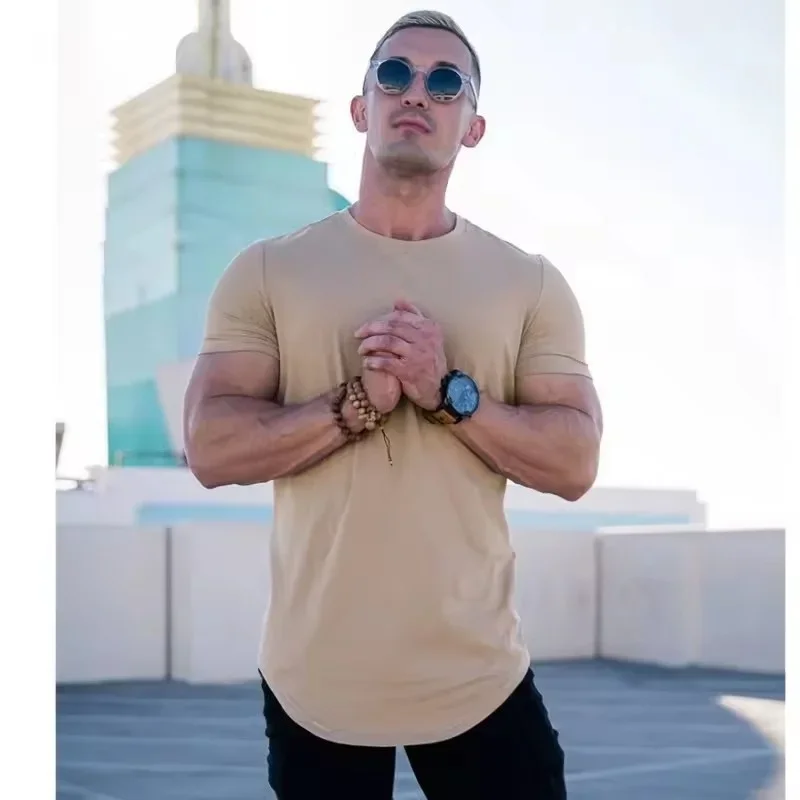 تدريب العضلات تي شيرت الرجال الصيف تجريب تي شيرتات قصيرة الاكمام عالية الجودة القطن اللياقة البدنية الرجال تي شيرت رياضة بلون القمم #3