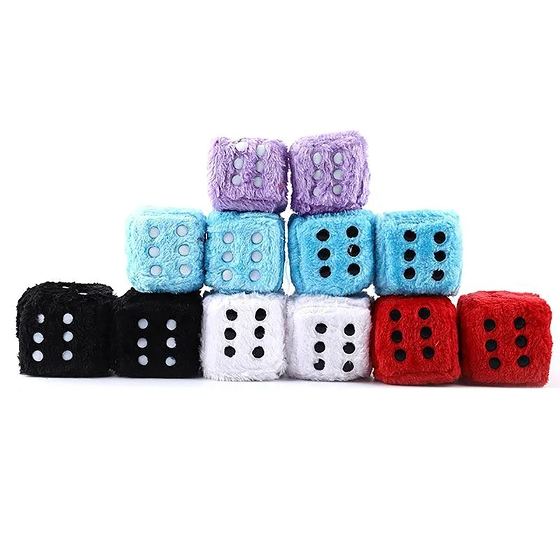 1Pcs Fuzzy Plush Dice with Dots Retro Square Plush Hanging Pendant Fuzzy Dices for Car Interior Ornament Decoration image 3