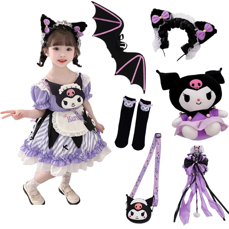 

Anime Figure Sanrios Kuromi Dress Kawaii Cartoon Girl New Child Princess Dress Summer Performance Sling Skirt Send To Friends