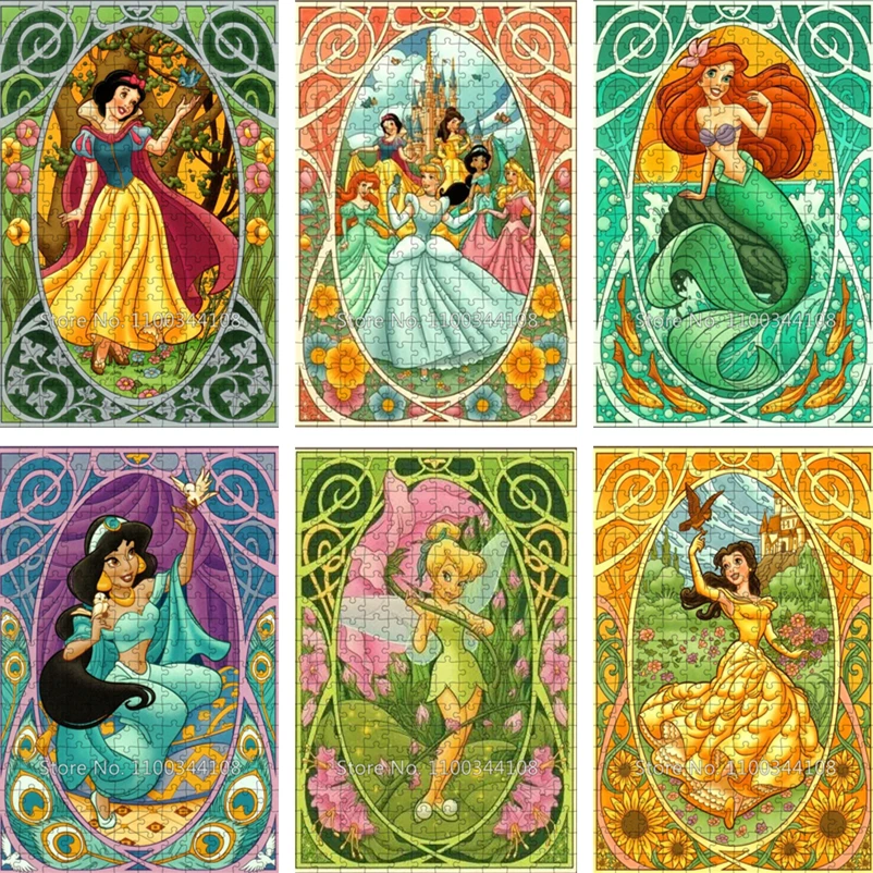 

Disney Princess Jigsaw Puzzle 300/500/1000 Pieces Aladdin Ariel Snow White Cinderella Tinkerbell Puzzles Handmade Toys for Girls