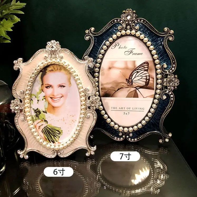 

Europe 6/7inches blue/whiteMetal Material Oval Pictures Frames molduras para fotografia For Vintage Home Decor XY071