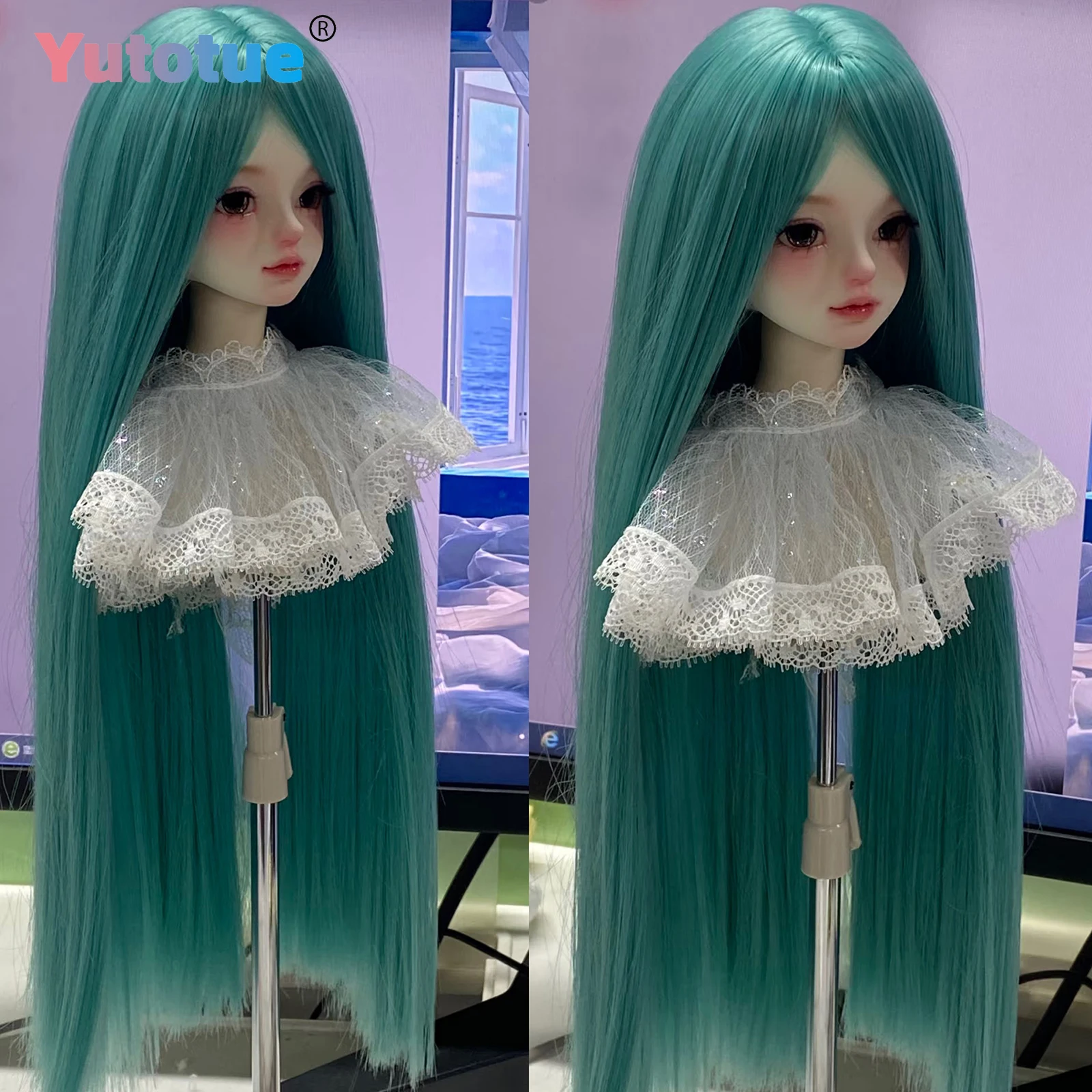 Yutotue 인형 긴 직모 가발 녹색 색상 1/3 1/4 1/6 볼 조인트 인형 BJD 패션 인형 DIY 교체용