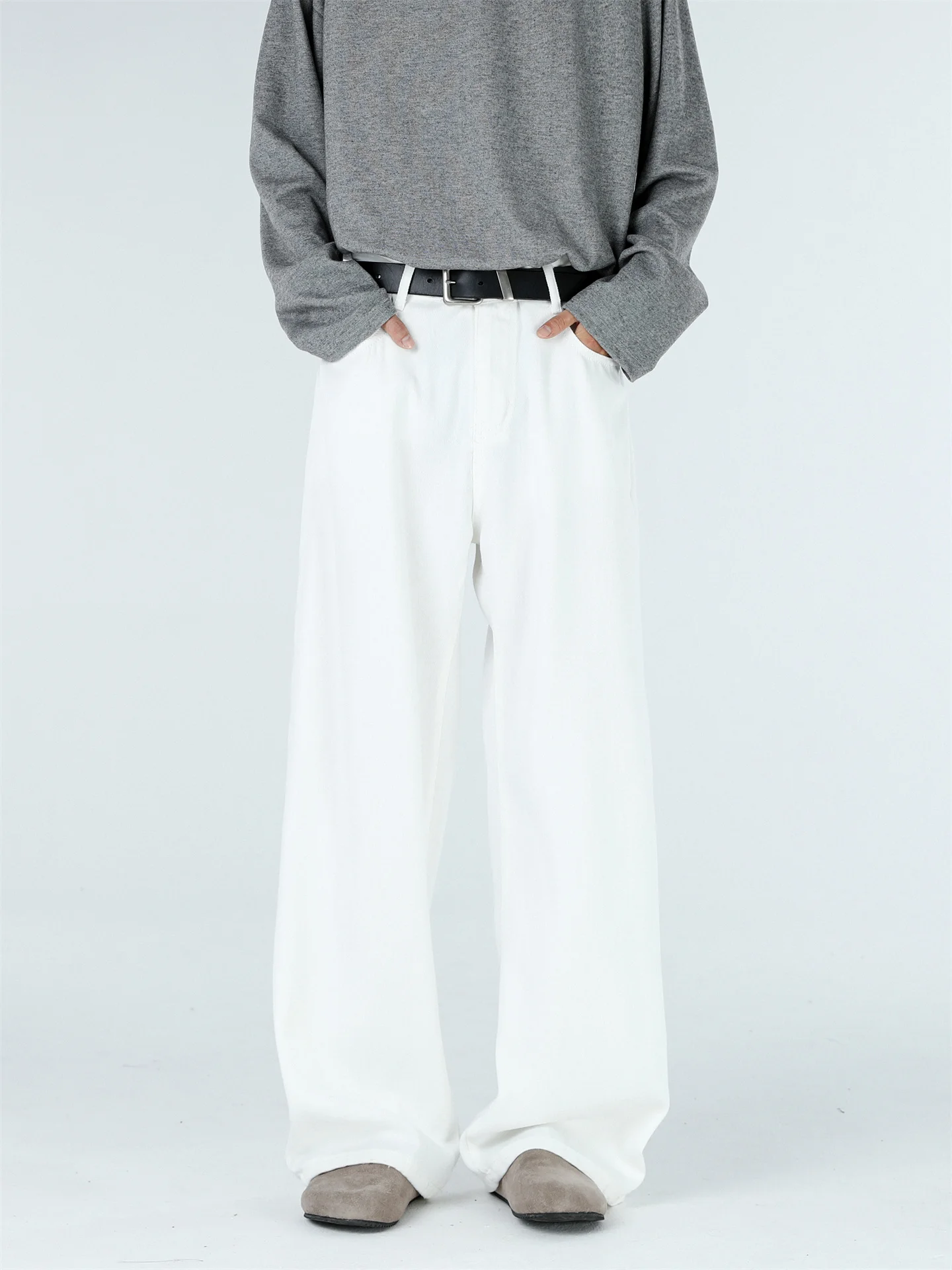 

White Wide Leg Men's Jeans Summer New Style Loose American High Street Casual Match Couples Long Pants Straight Tube Loose Fit
