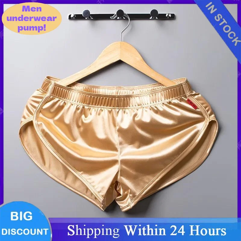 1 Stück Sommer Herren Sexy Pyjama Boxershorts Glatte Seidenunterwäsche Männer Schlafhosen Homewear Lounge-Shorts Herren Unterhosen Boxers