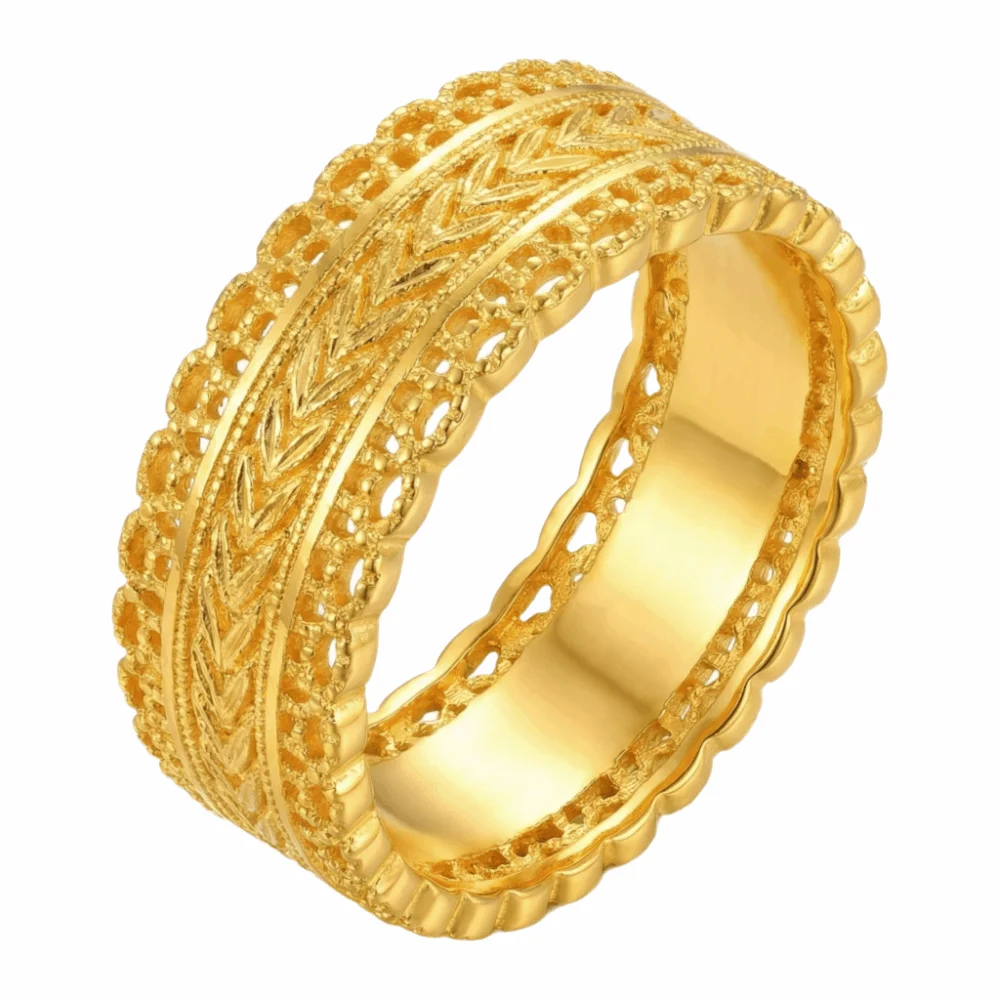 

Elegant Sandy Gold Filigree Ring Adjustable Weave Design Banquet Jewelry Tassel Lace Edge Chinese Style Hollow Ring Women