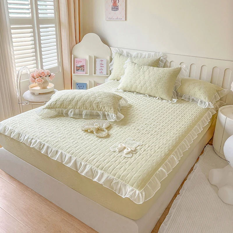 1pc Quilted Mattress Protector with Lace Ruffles Twin/Queen/King Size Thickness Mattress Cover Skin-friendly cubre colchon 침대커버