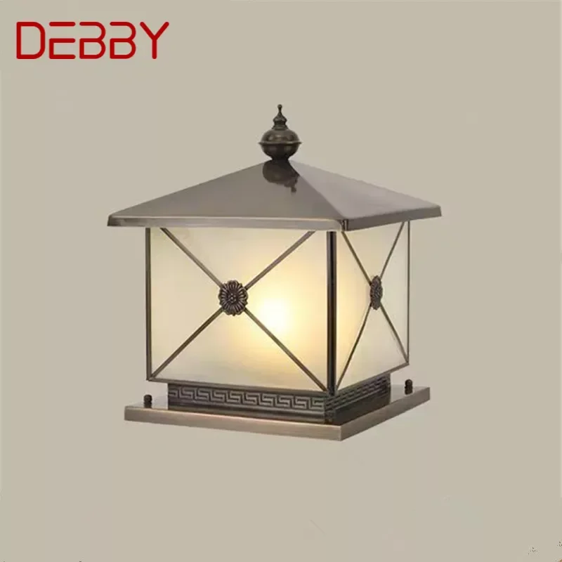 DEBBY Outdoor Electricity Post Lamp Vintage Creative Chinese Brass  Pillar Light LED Waterproof IP65 for Home Villa Courtyard