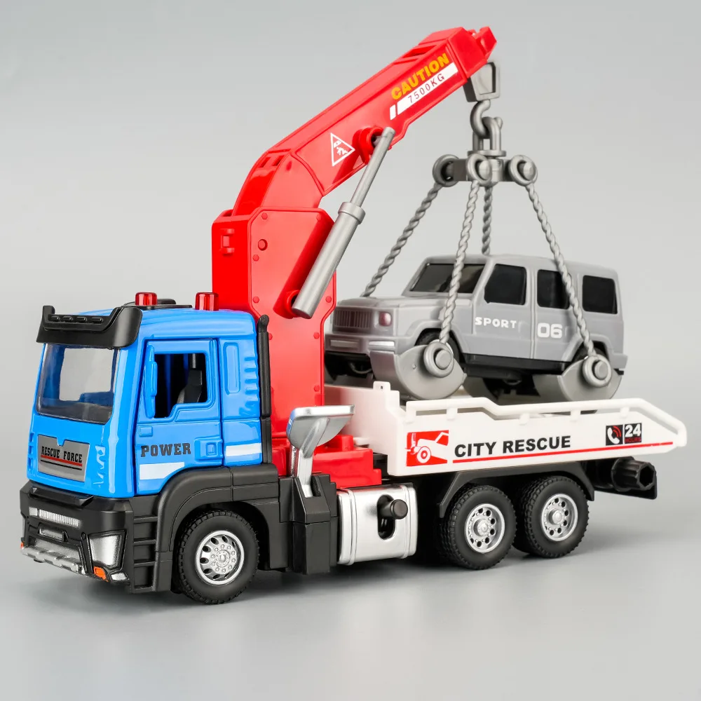 1:32 Scale Timber Transportation Crane Model Toy Music Light Pull Back Engineering Vehicle Models Diecast Metal Collection Gifts