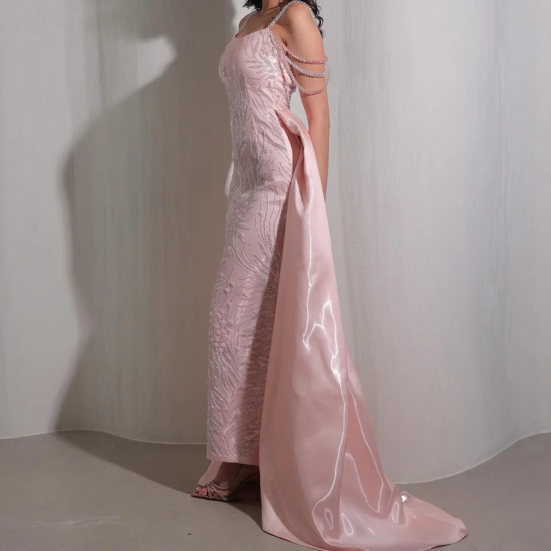 

Sheath Panel Train Beading Rhinestone Spaghetti Strap Evening Party Gowns Luxury Bespoke Homecoming Festival Dresses Customized