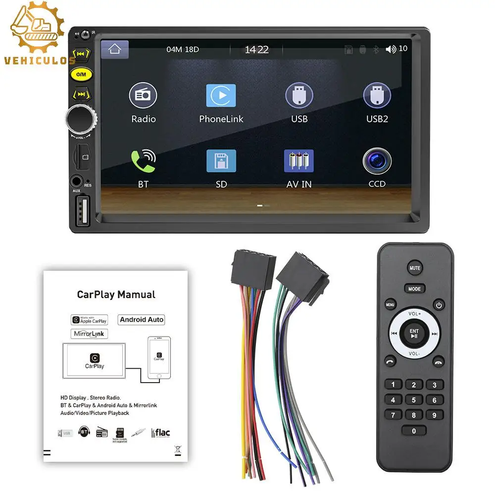 

Bluetooth Car Radio 2 Din CarPlay Touch Screen HD MP5 Hands Free A2DP TF USB ISO 7 Colors Lighting Stereo System Head Unit F730C