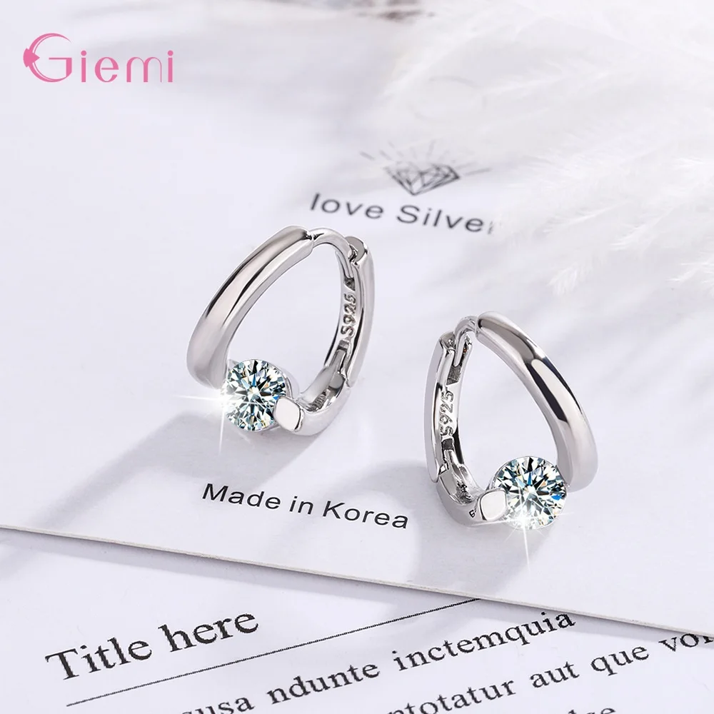 

Elegant Korean OL Style 925 Sterling Silver Stud Earrings Pretty Heart with Cubic Zircon Stone Women Ladies Fashion Jewelry