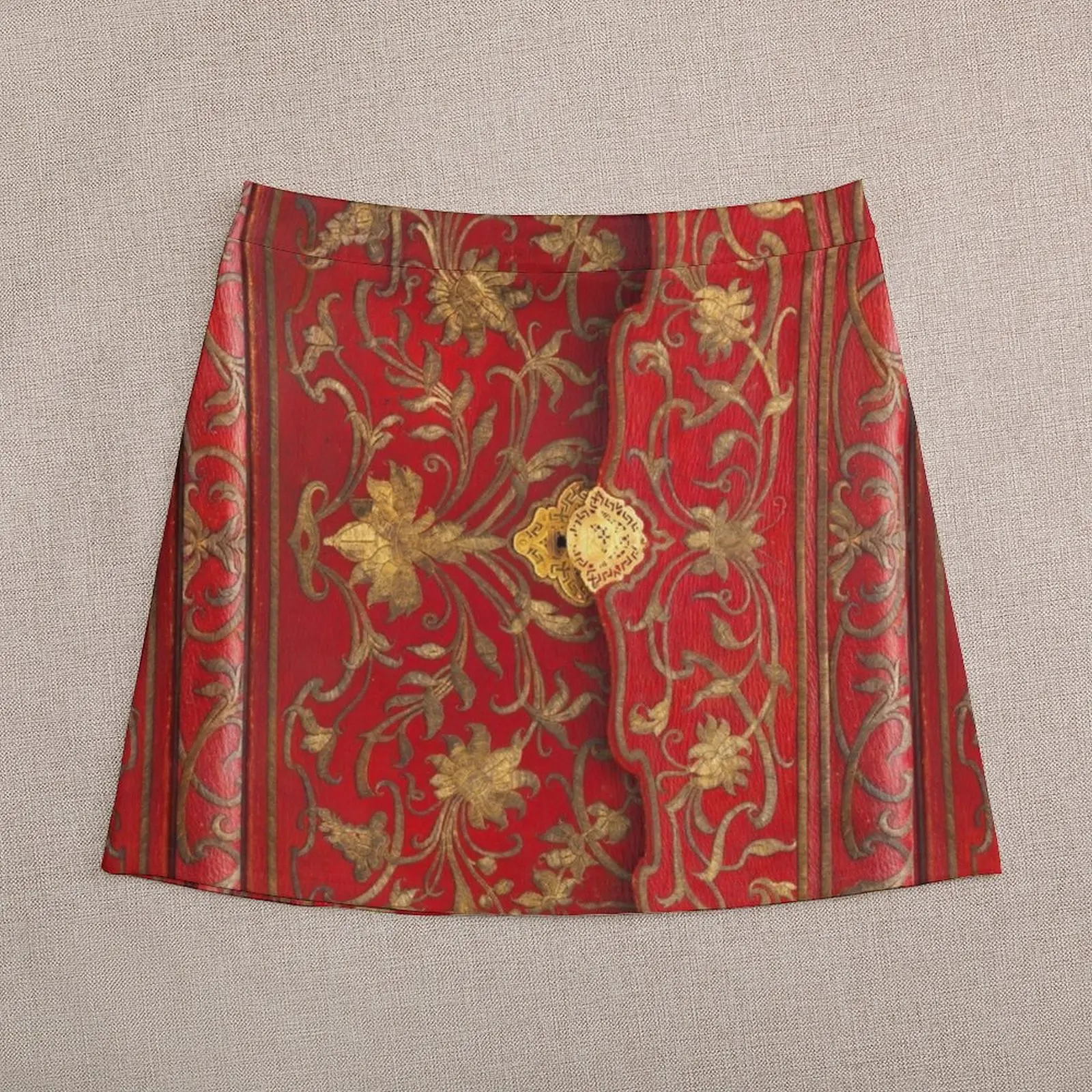 Minifalda corta para mujer, cubierta de libro Con hilo dorado y bloqueo, color rojo, 1764