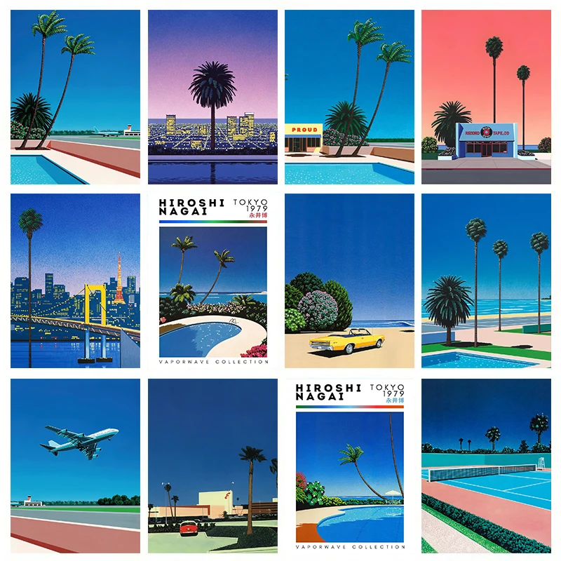 Hiroshi Nagai Vaporwave Japan Beach City Summer Wall Art Canvas Painting Prints Posters Wall Pictures Nordic Living Room Decor