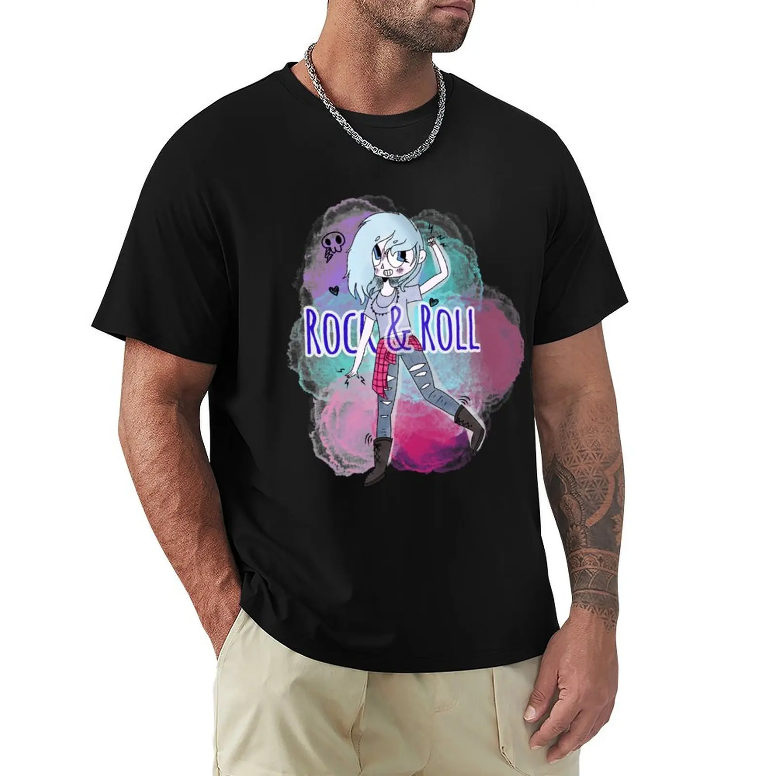 Camiseta Rock & Roll-Just Dance Art casual solta de manga curta para homens