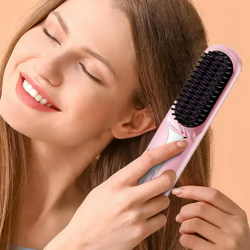 Cordless Hair Straightening Comb Ceramic Rechargeable Hair Fast Heating Straightener Comb Portable Travel Heat Brush