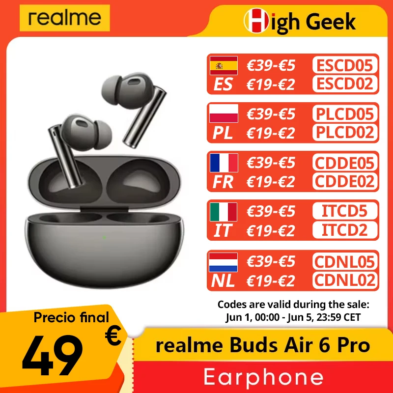 realme Buds Air 6 Pro Global Version Wireless Kopfhörer 50dB Aktive Geräuschunterdrückung Bis zu 40