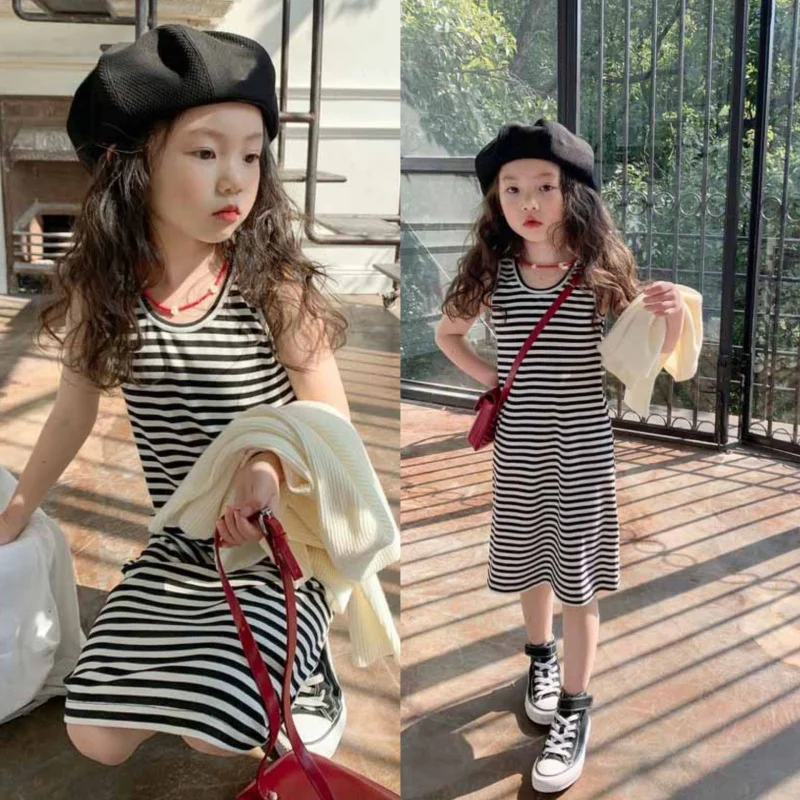 

Girls' Sundress Summer New Striped Western Style Suspender Skirt Vest Skirt Children One Piece Dropshipping