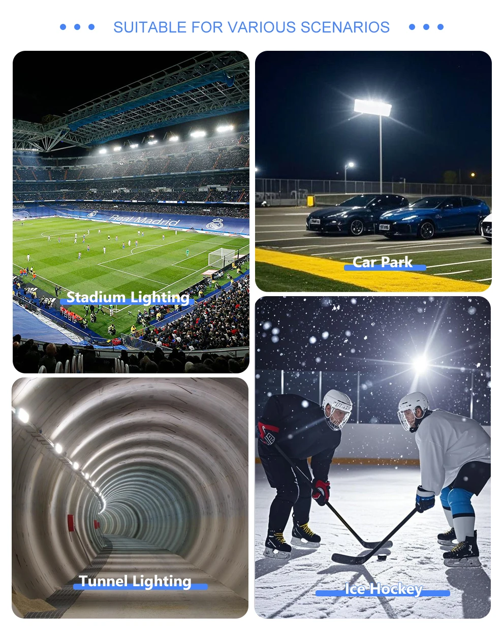 Stadion-LED-Flutlicht AC100-277V 100W 200W 300W 400W 600W 800W 6500K 130M/W SMD2835 für Tunnel- und Verkehrsflächenbeleuchtung – Detail 2