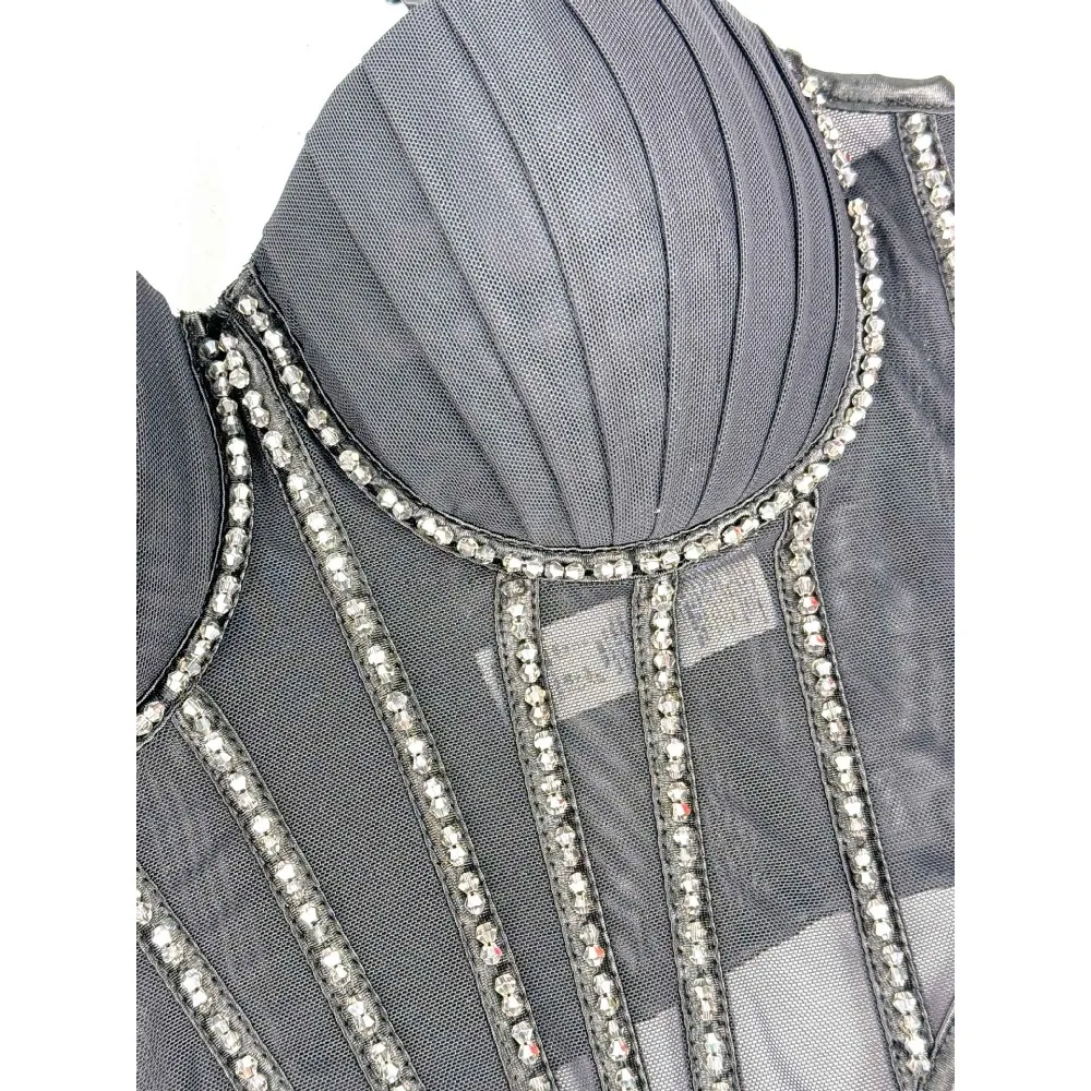 Sexy glitter mesh Corset Strapless Chic Korean Camis Tank Top Fashion Off Shoulder Summer Women Clothing