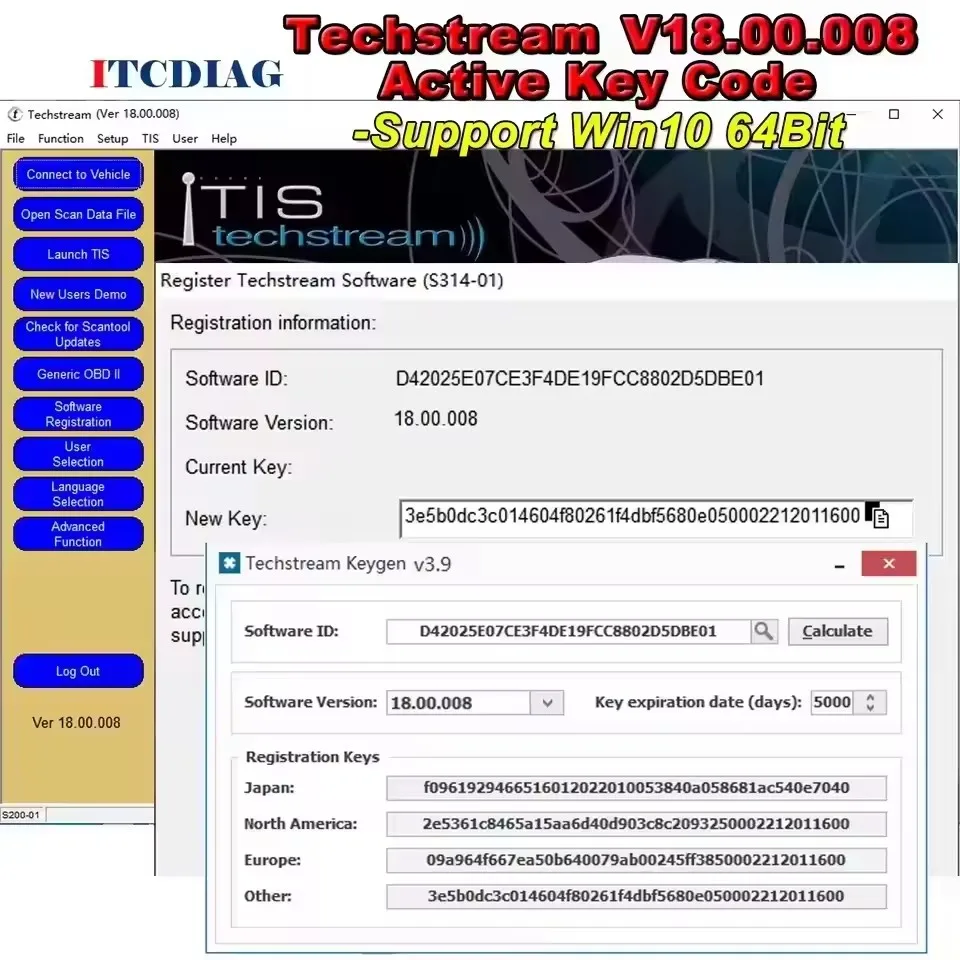Techstream 18.00.008 versão mais recente para software TOYOTA TIS Link funciona com MINIVCI MINI VCI