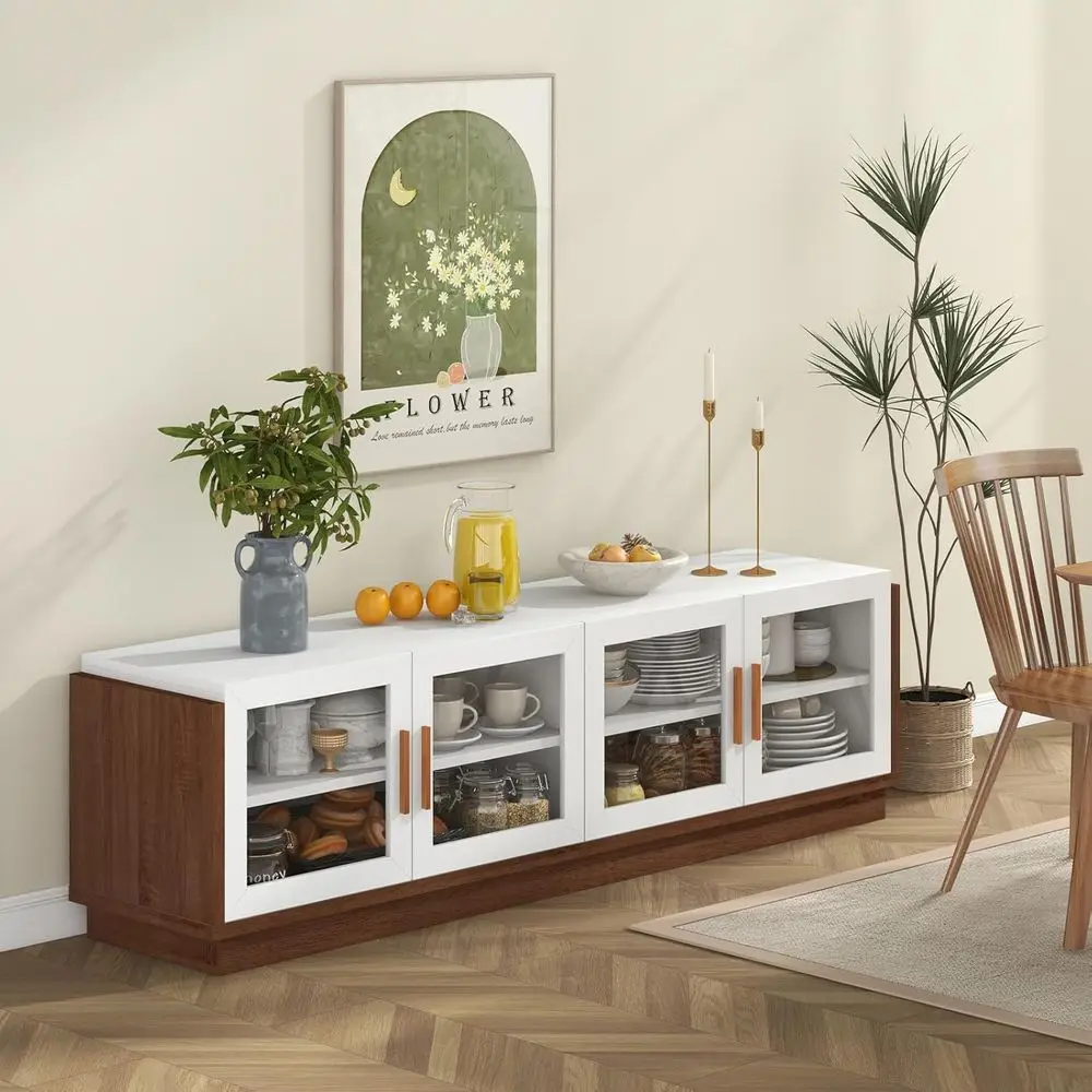 75 TV Stand Entertainment Center with Glass Doors, Adjustable Shelves, Cable Management, 70 x 16 x 20 for Living Room, Bedroom view 6