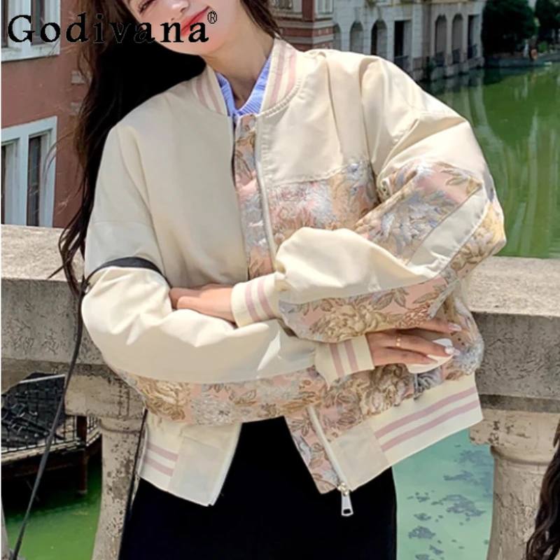 جديد الصينية رائعة التطريز طباعة الترفيه الرجعية موضة البيسبول سترة المرأة ربيع الخريف النسخة الكورية بلوزات فضفاضة #1