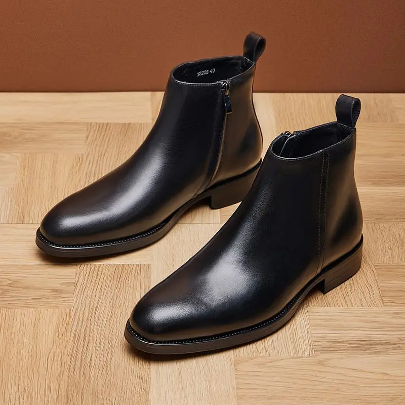 

​Men's Winter Genuine Leather Chelsea Boots High Top Business Formal Style Design Luxury Boots for Autumn Winter 2025​ Shoes