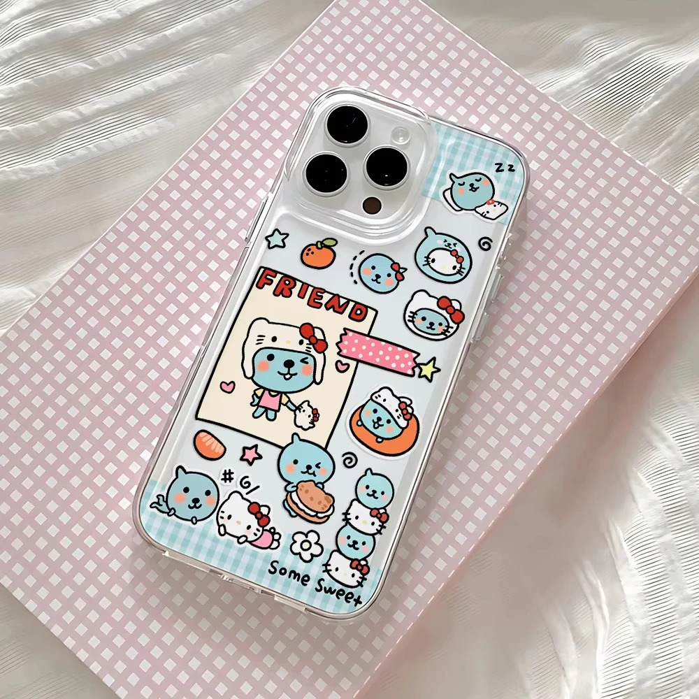 Funda de teléfono Qoo Hello Kitty con dibujos animados para iPhone 16e 16 15 14 13 12 11 Pro Max XS Max 7 8 Plus, funda trasera de silicona a prueba de golpes