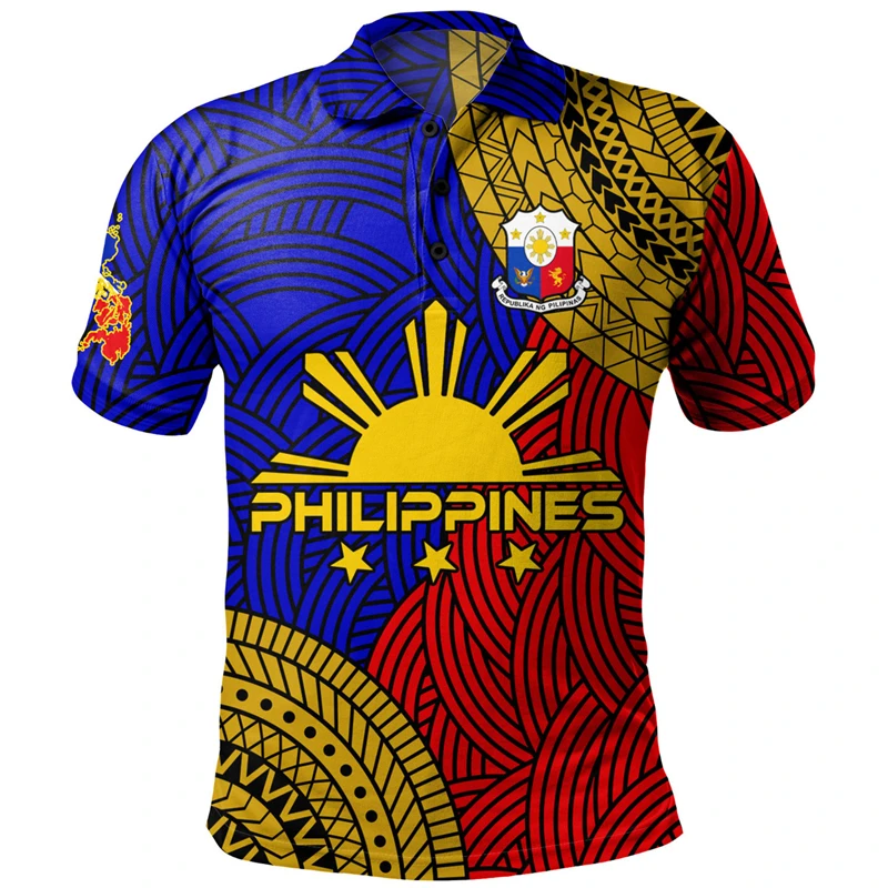 

Men's Fashion 3D Philippines National Flag Printing Shirts Philippines National Hero Day Graphic Polo Shirts For Men Fashon Tops