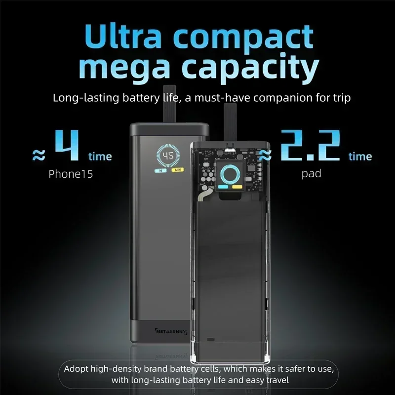 Супер быстрая зарядка, интеллектуальный цифровой дисплей, цветной TFT-экран, внешний аккумулятор 10000 мАч с кабелем, мобильный источник питания