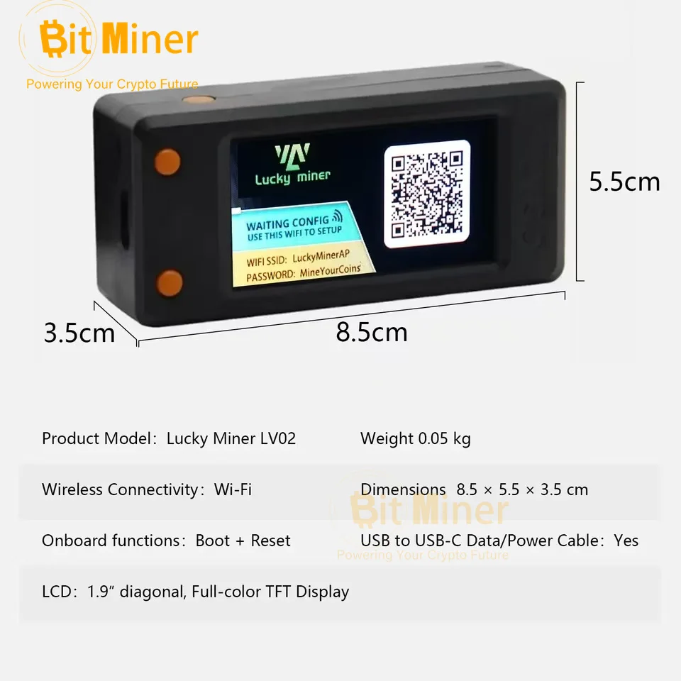 Lucky Miner LV02 74KH/S SHA256 BTC Lottery Device Crypto Miners SOLO Mining Miner ASIC Mining Silent Machine