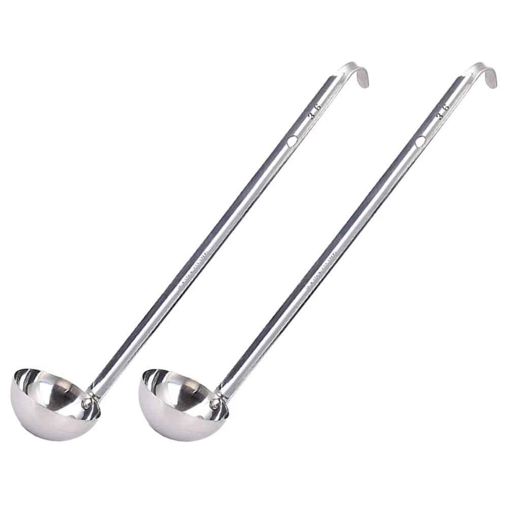 

2 Pcs Hooked Ladle Kitchen Soup Portioner Stainless Steel Household Ladles Scoops Bulk Metal for Restaurant Serving Utensils