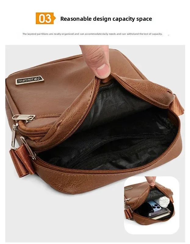 Herrentasche, PU-Leder, einzelne Umhängetasche, mehrlagiger Reißverschluss, großes Fassungsvermögen, Umhängetasche für den täglichen Gebrauch, Arbeit, Reisen, Business, Pendeln – Detail 11