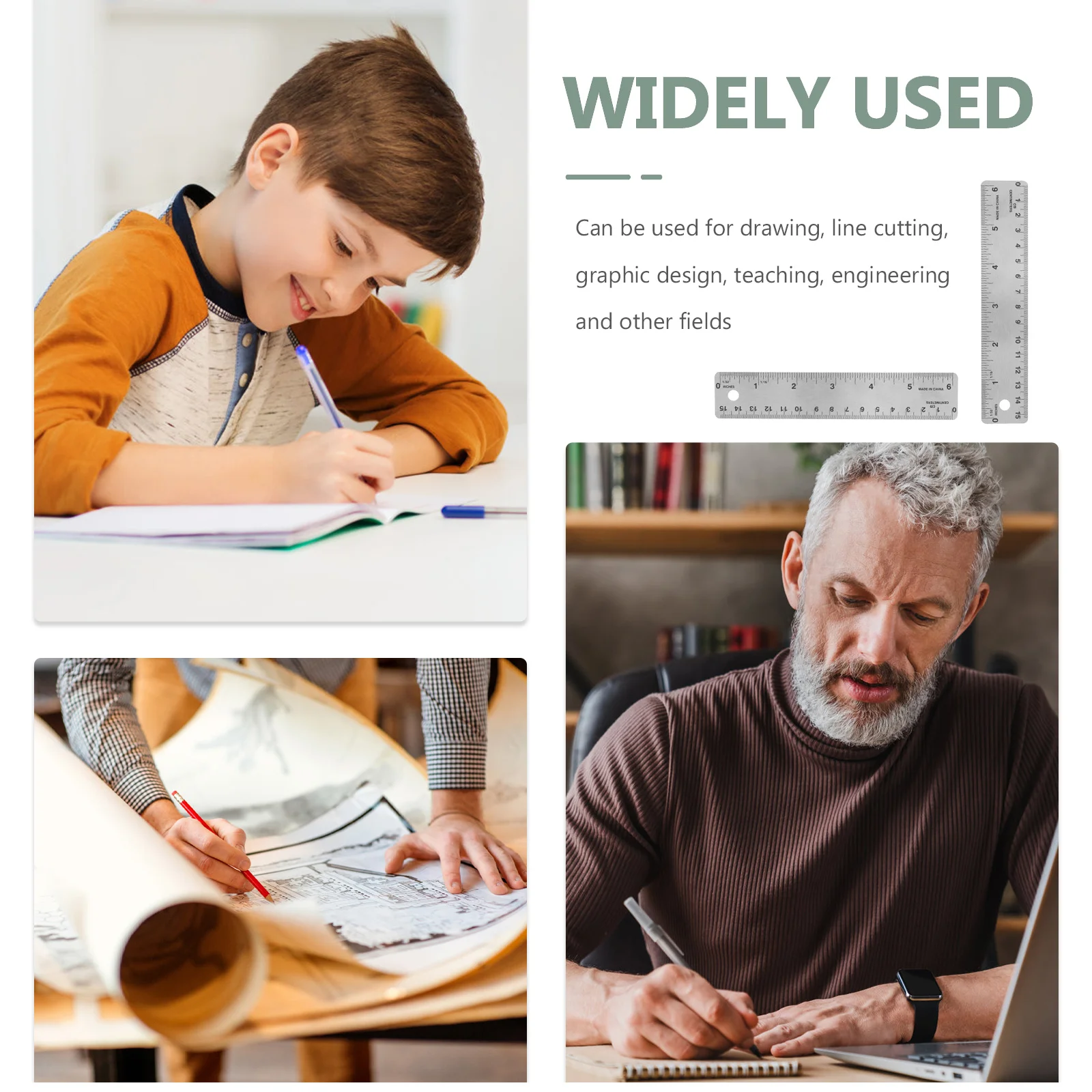 

2Pcs Soft Cork Back Rulers Professional Stainless Steel Measuring Tools for Drawing Engineering Architecture Design