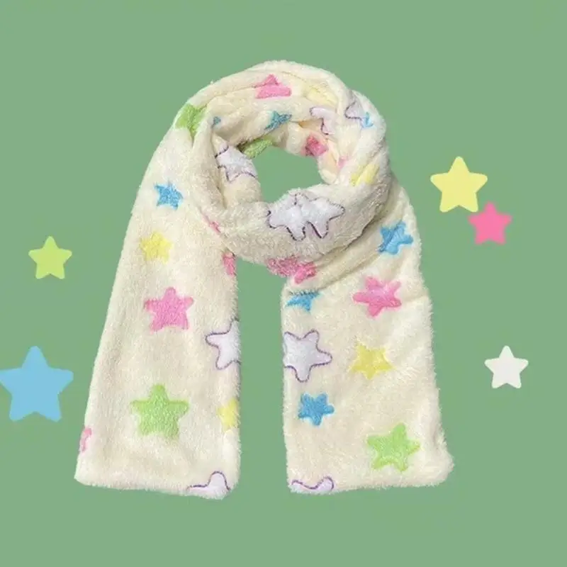

652F Versatile Furry Scarf with Pattern Scarf Thickened Star Scarf for Winter Fashionable Star Warm Scarf